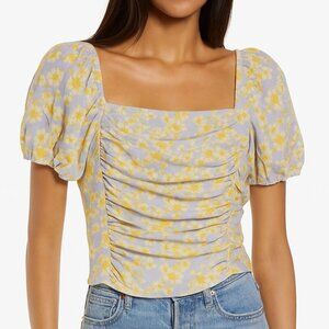 💛 Sophie Rue Yellow Floral Ruched Blouse – Size XS 💛 NWOT
